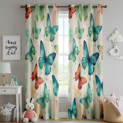 Onay Watercolor Butterfly Living Room Curtains, Soft Multicolor Drapes