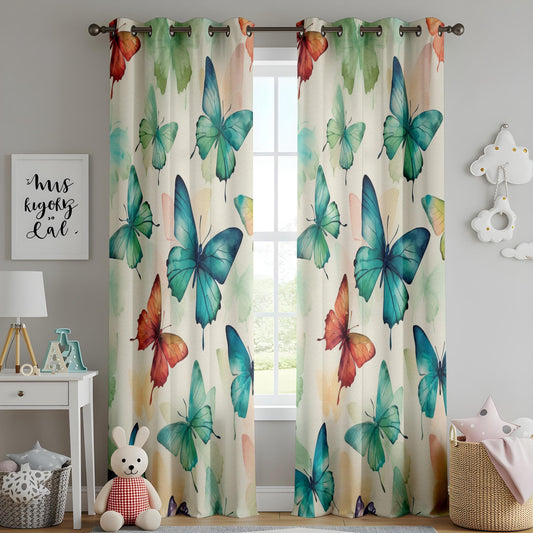 Onay Watercolor Butterfly Living Room Curtains, Soft Multicolor Drapes