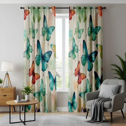 Onay Watercolor Butterfly Living Room Curtains, Soft Multicolor Drapes