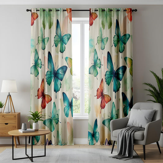 Onay Watercolor Butterfly Living Room Curtains, Soft Multicolor Drapes