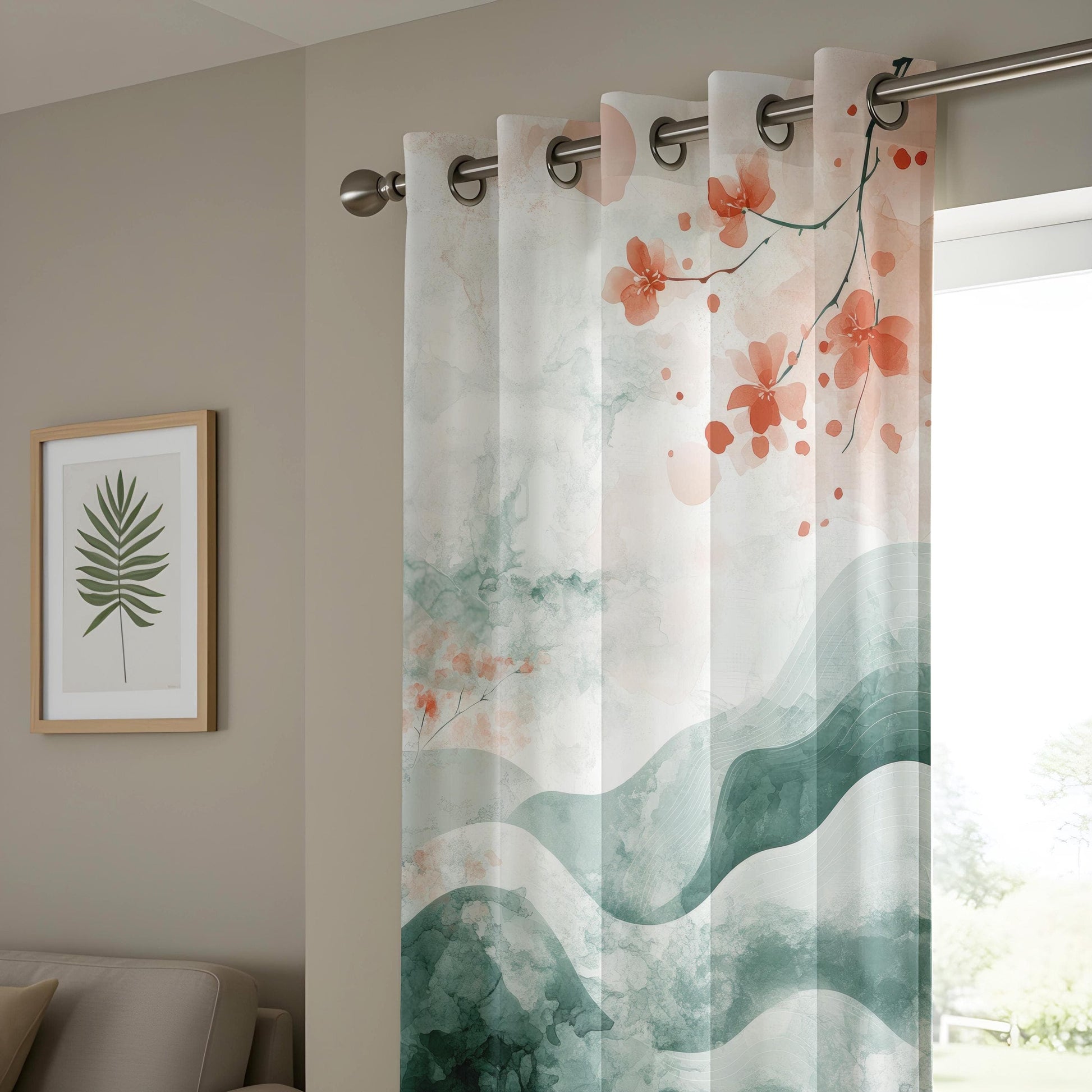 Onay Watercolor Cherry Blossom Curtains, Asian-Inspired Artistic Drapes