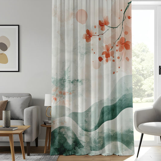 Onay Watercolor Cherry Blossom Curtains, Asian-Inspired Artistic Drapes