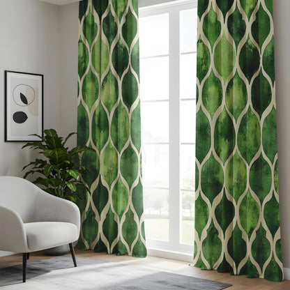 Onay Watercolor Green Geometric Living Room Curtains, Modern Abstract Window Drapes