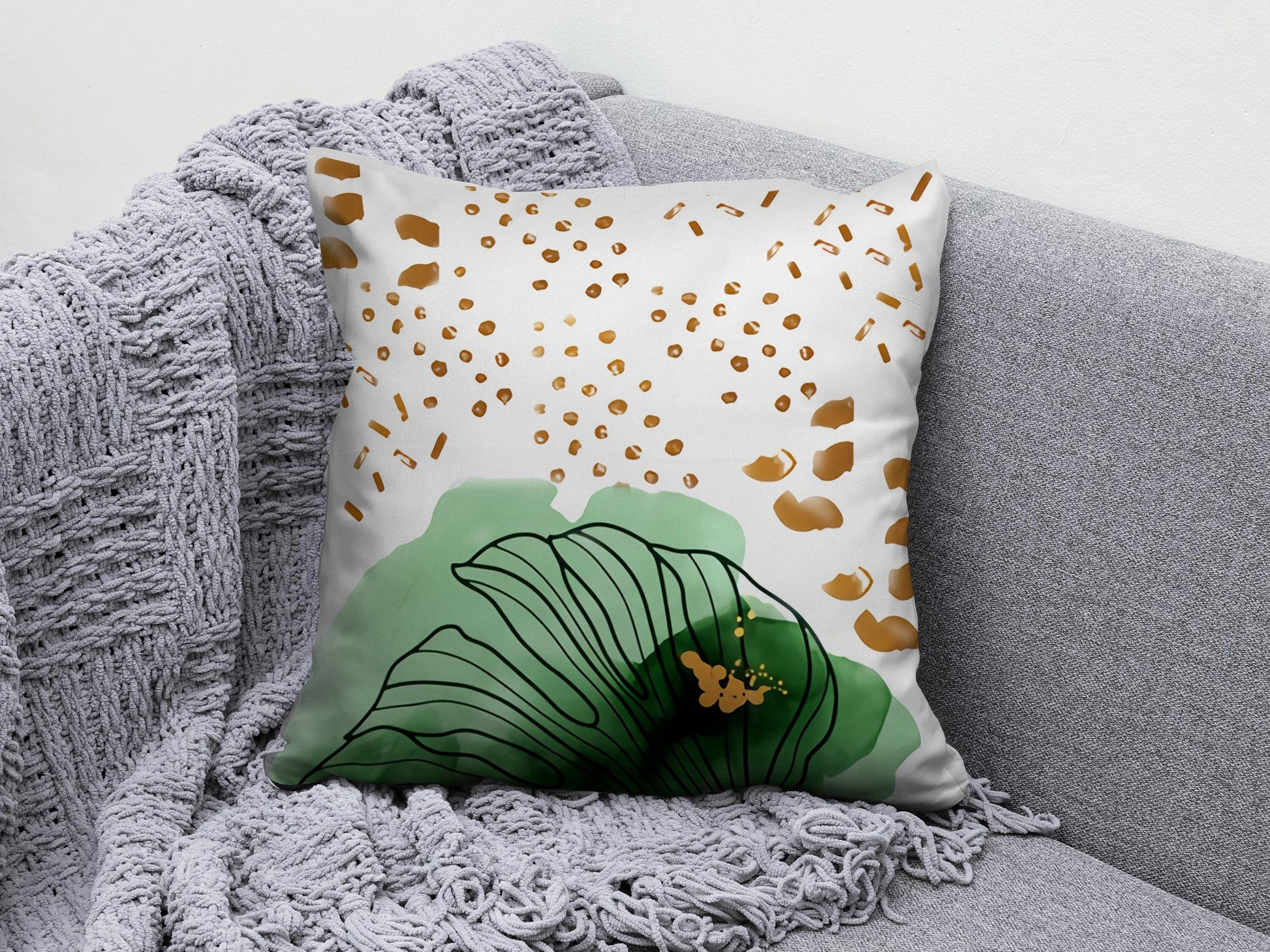 Onay 3 / 12 x 12 inch (30 x 30 cm) Watercolor Green Tropical Leaf Abstract Cushion Cover