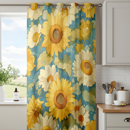 Onay Watercolor Sunflower Curtains, Yellow Floral Kitchen Drapes