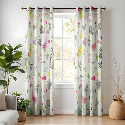 Onay Whimsical Animal Safari Curtains for Kids Room, Bright Cartoon Window Drapes