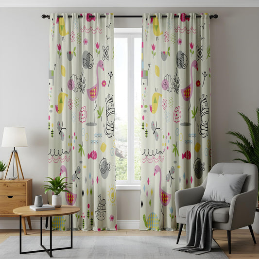 Onay Whimsical Animal Safari Curtains for Kids Room, Bright Cartoon Window Drapes