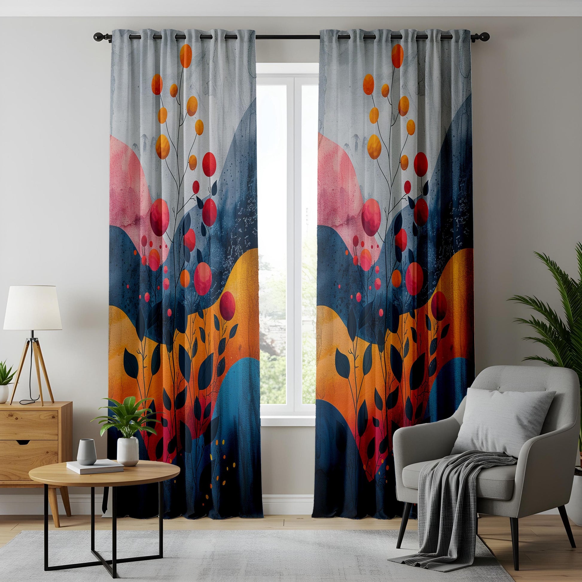 Onay Whimsical Berry Kitchen Curtains, Sunset Floral Panels