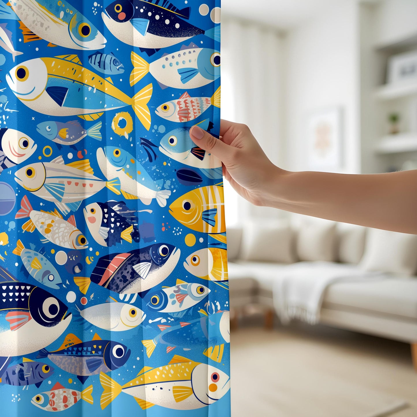 Onay Whimsical Kitchen Curtains, Tropical Fish Pattern Drapes, Ocean-Themed Window Treatment