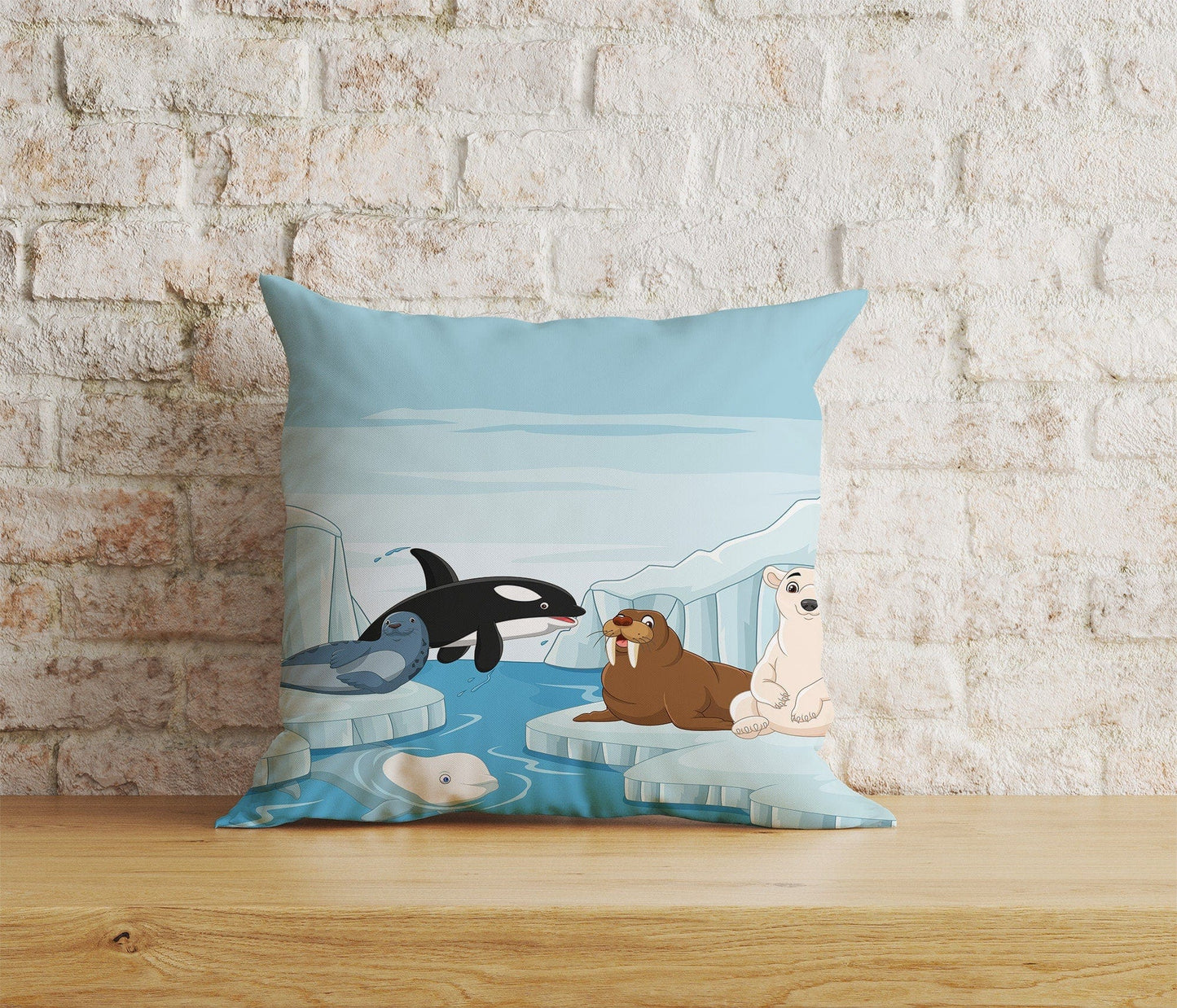 Onay 6 / 12 x 12 inch (30 x 30 cm) White Bear and Seal Dolphin Pattern Wild Life Cushion Covers