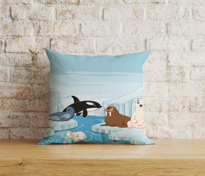 Onay 6 / 12 x 12 inch (30 x 30 cm) White Bear and Seal Dolphin Pattern Wild Life Cushion Covers