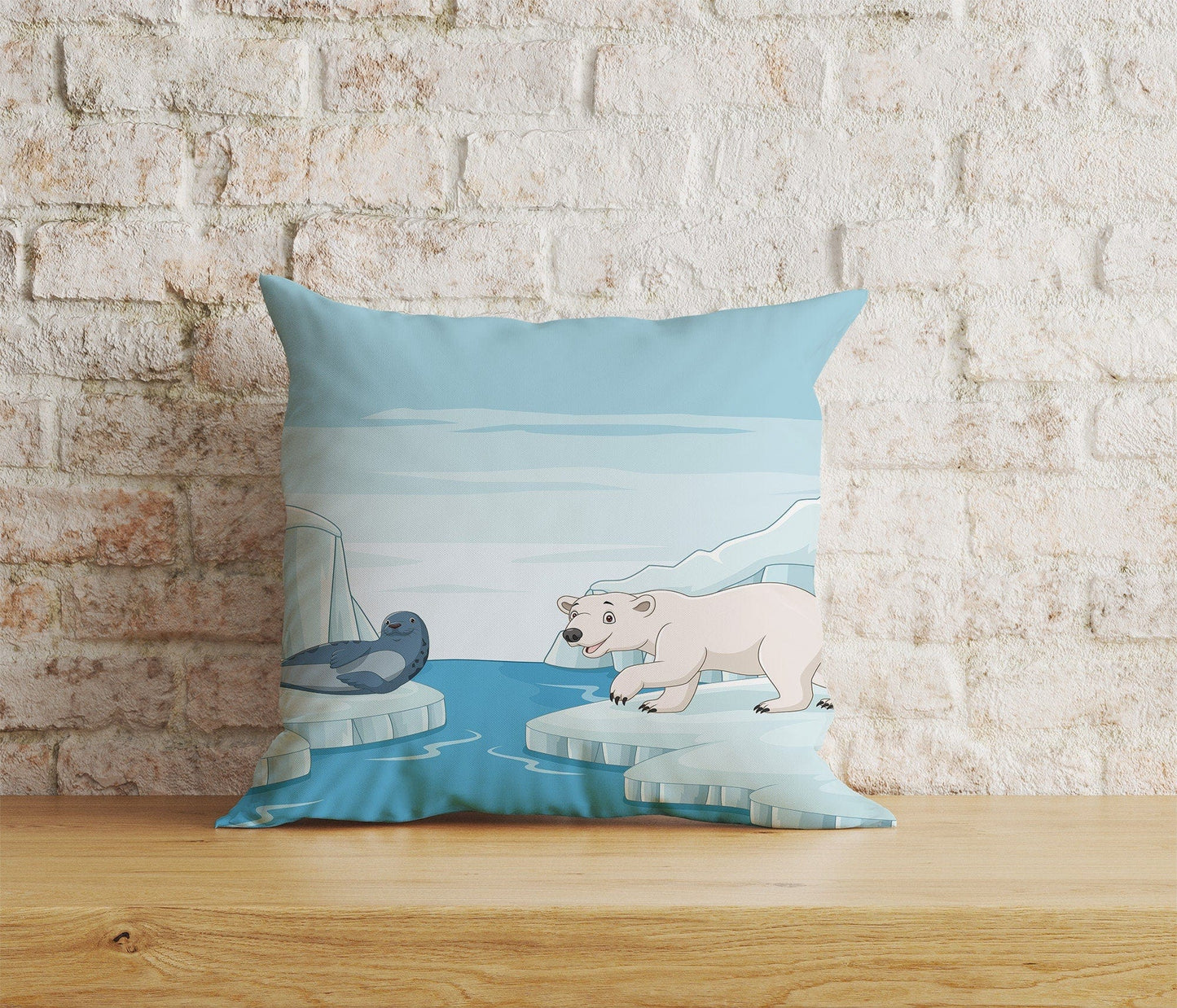 Onay 5 / 12 x 12 inch (30 x 30 cm) White Bear and Seal Dolphin Pattern Wild Life Cushion Covers