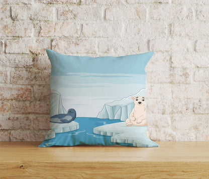 Onay 4 / 12 x 12 inch (30 x 30 cm) White Bear and Seal Dolphin Pattern Wild Life Cushion Covers