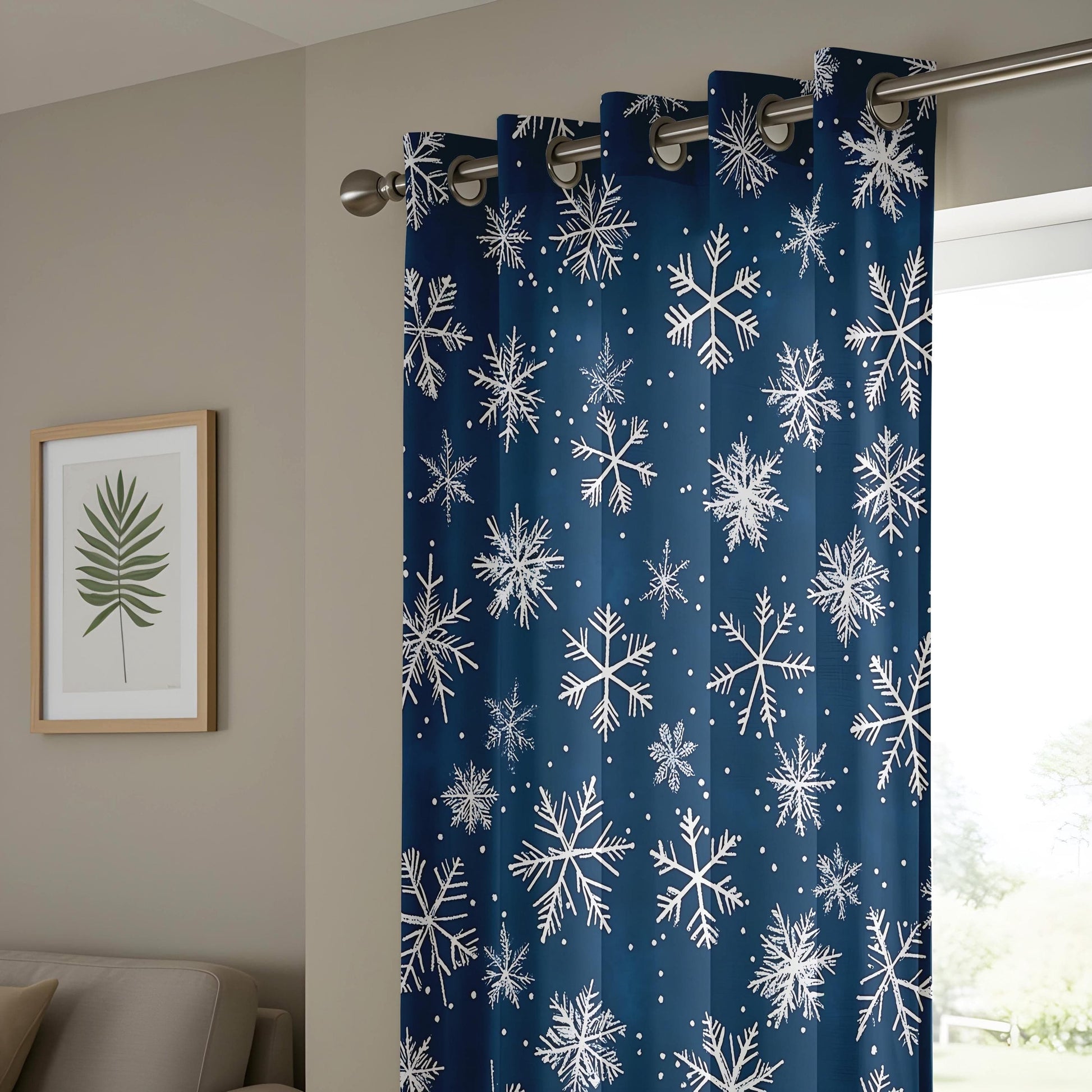 Onay Winter Snowflake Curtains, Navy Blue Holiday Drapes