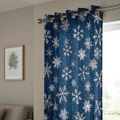 Onay Winter Snowflake Curtains, Navy Blue Holiday Drapes
