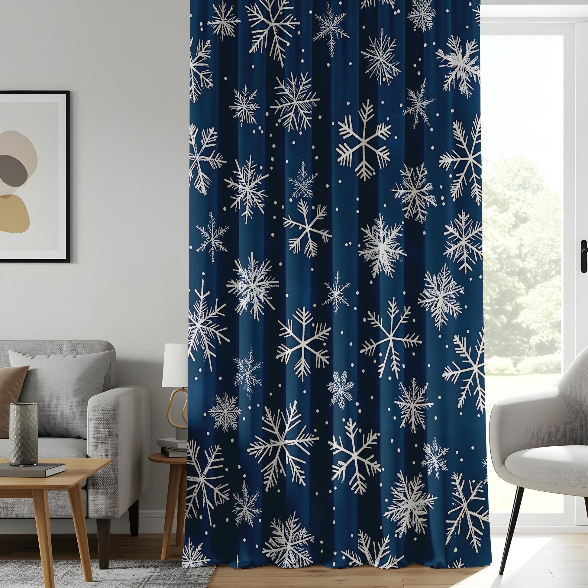 Onay Winter Snowflake Curtains, Navy Blue Holiday Drapes
