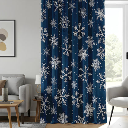 Onay Winter Snowflake Curtains, Navy Blue Holiday Drapes