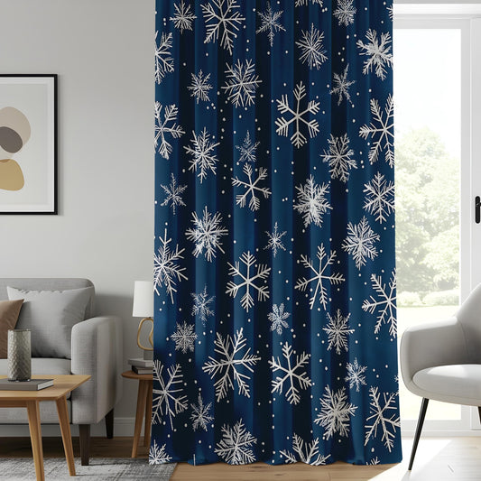 Onay Winter Snowflake Curtains, Navy Blue Holiday Drapes