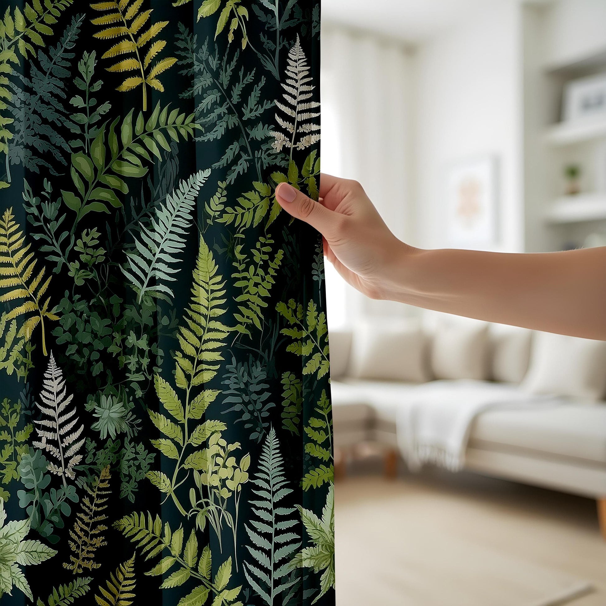 Onay Woodland Fern Curtains, Dark Green Forest Botanical Drapes