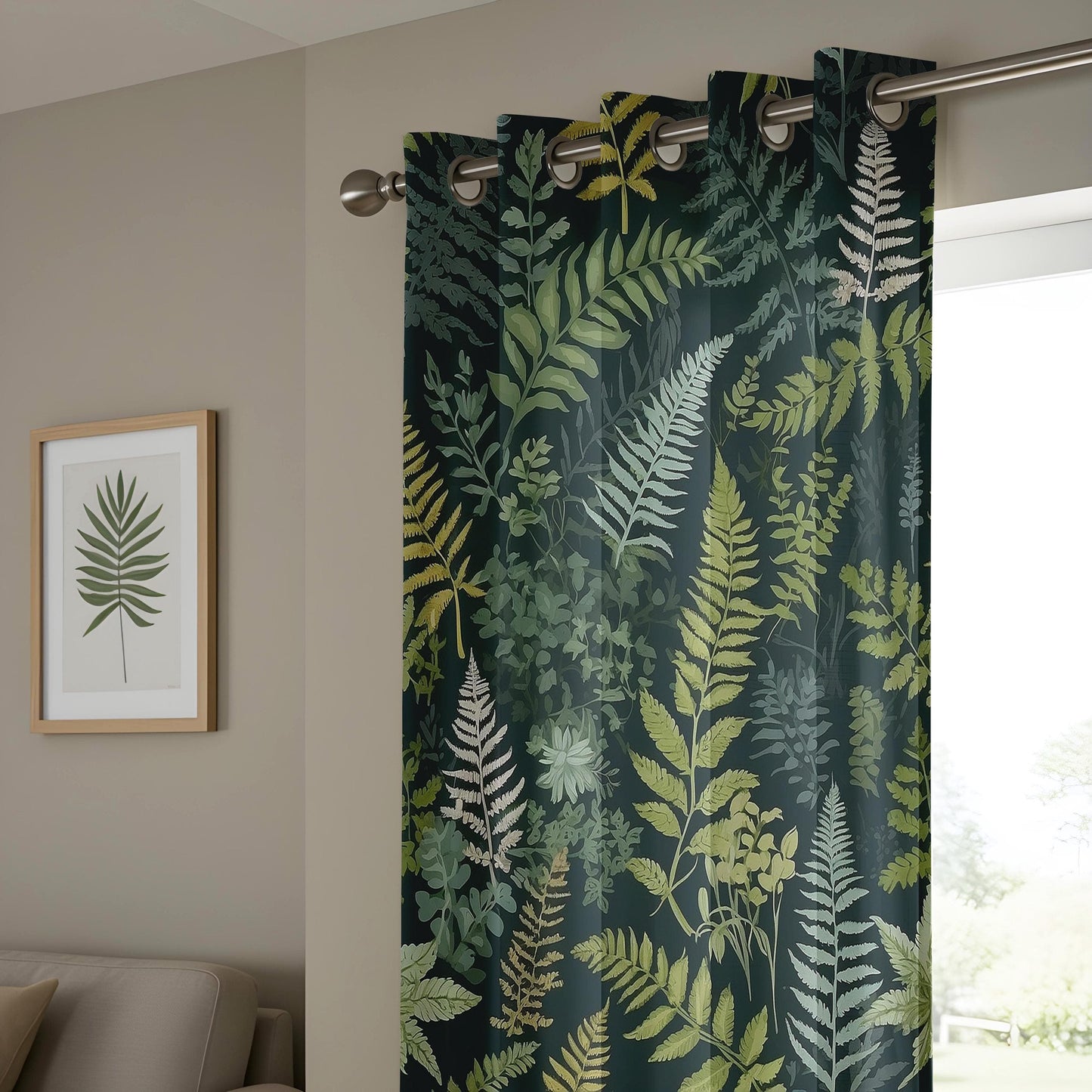Onay Woodland Fern Curtains, Dark Green Forest Botanical Drapes