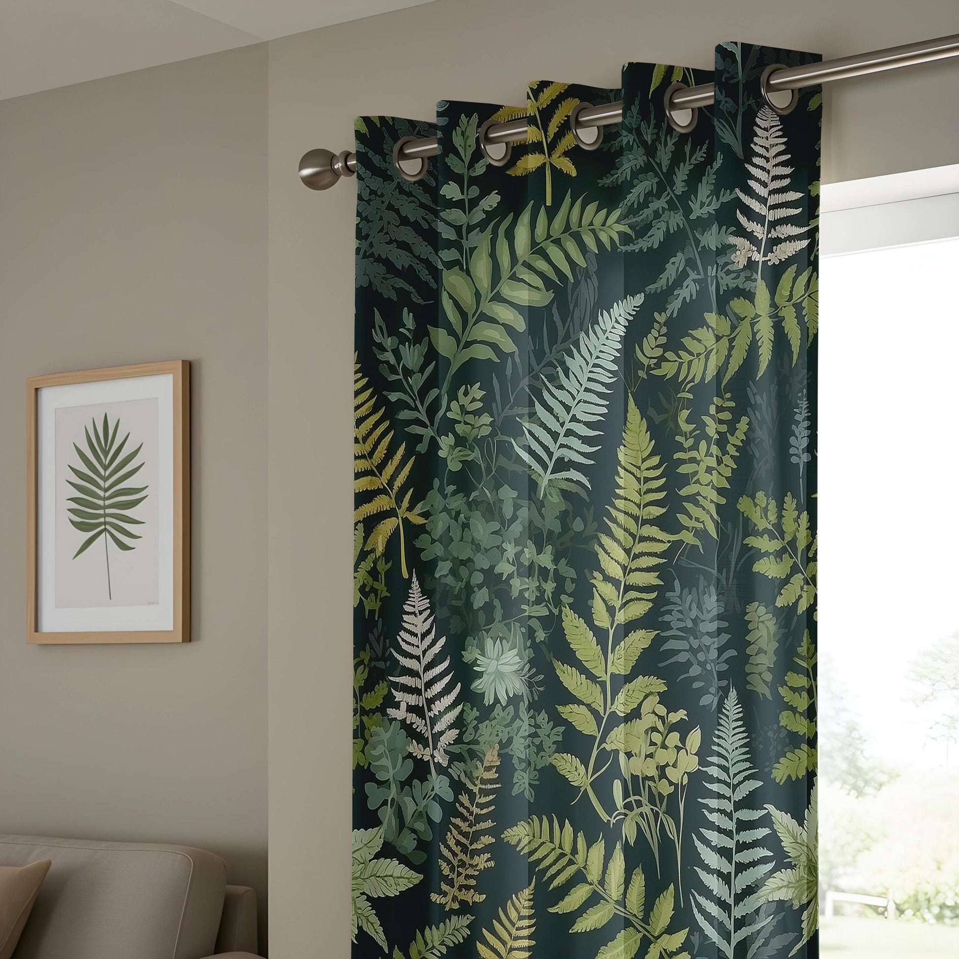 Onay Woodland Fern Curtains, Dark Green Forest Botanical Drapes