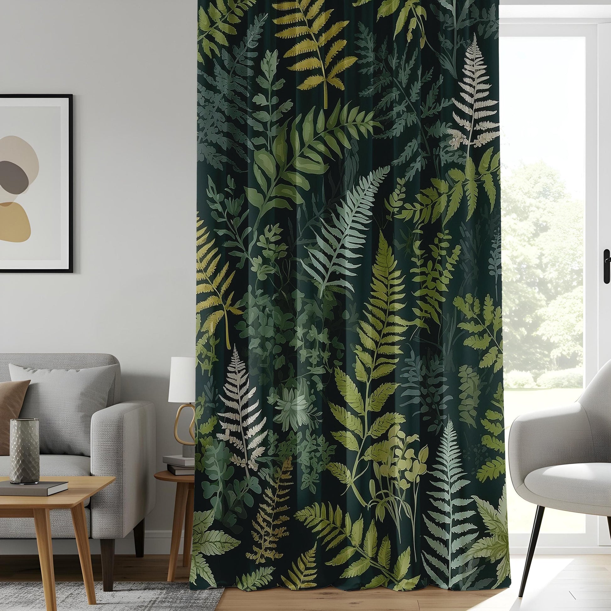 Onay Woodland Fern Curtains, Dark Green Forest Botanical Drapes