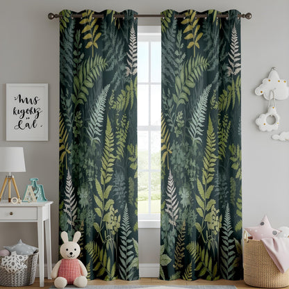 Onay Woodland Fern Curtains, Dark Green Forest Botanical Drapes