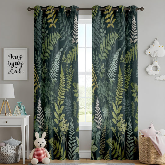 Onay Woodland Fern Curtains, Dark Green Forest Botanical Drapes