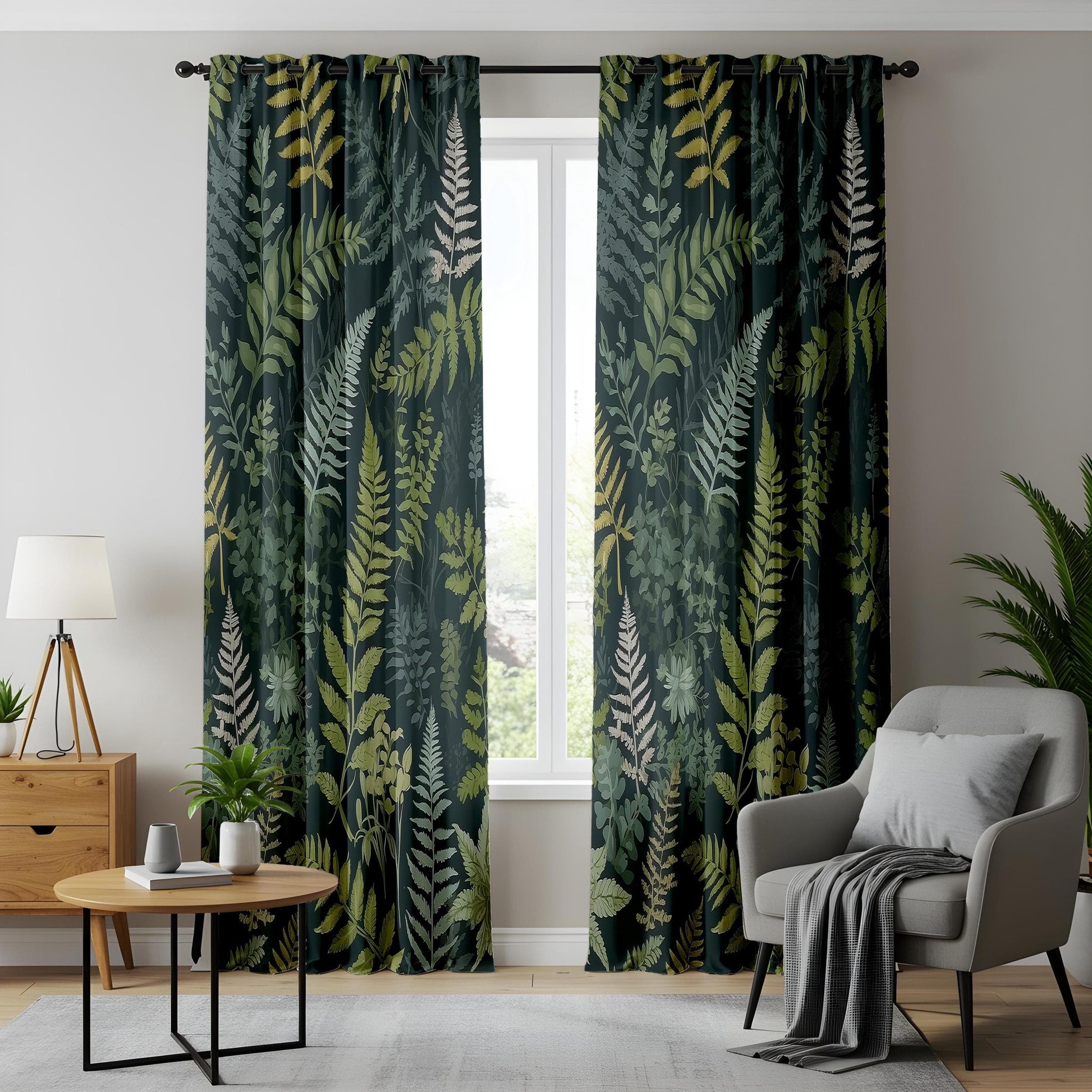 Onay Woodland Fern Curtains, Dark Green Forest Botanical Drapes