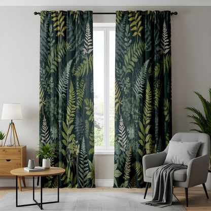 Onay Woodland Fern Curtains, Dark Green Forest Botanical Drapes