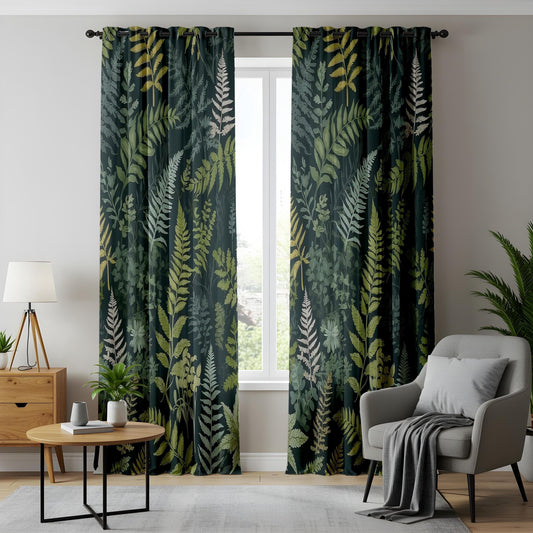 Onay Woodland Fern Curtains, Dark Green Forest Botanical Drapes