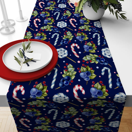 Festive Christmas Table Runners with Trees, Pine Cones & Holiday Treats