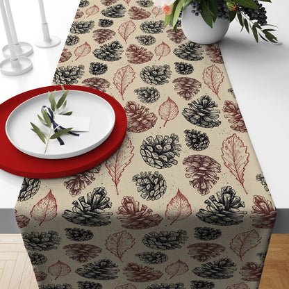 Festive Christmas Table Runners with Trees, Pine Cones & Holiday Treats