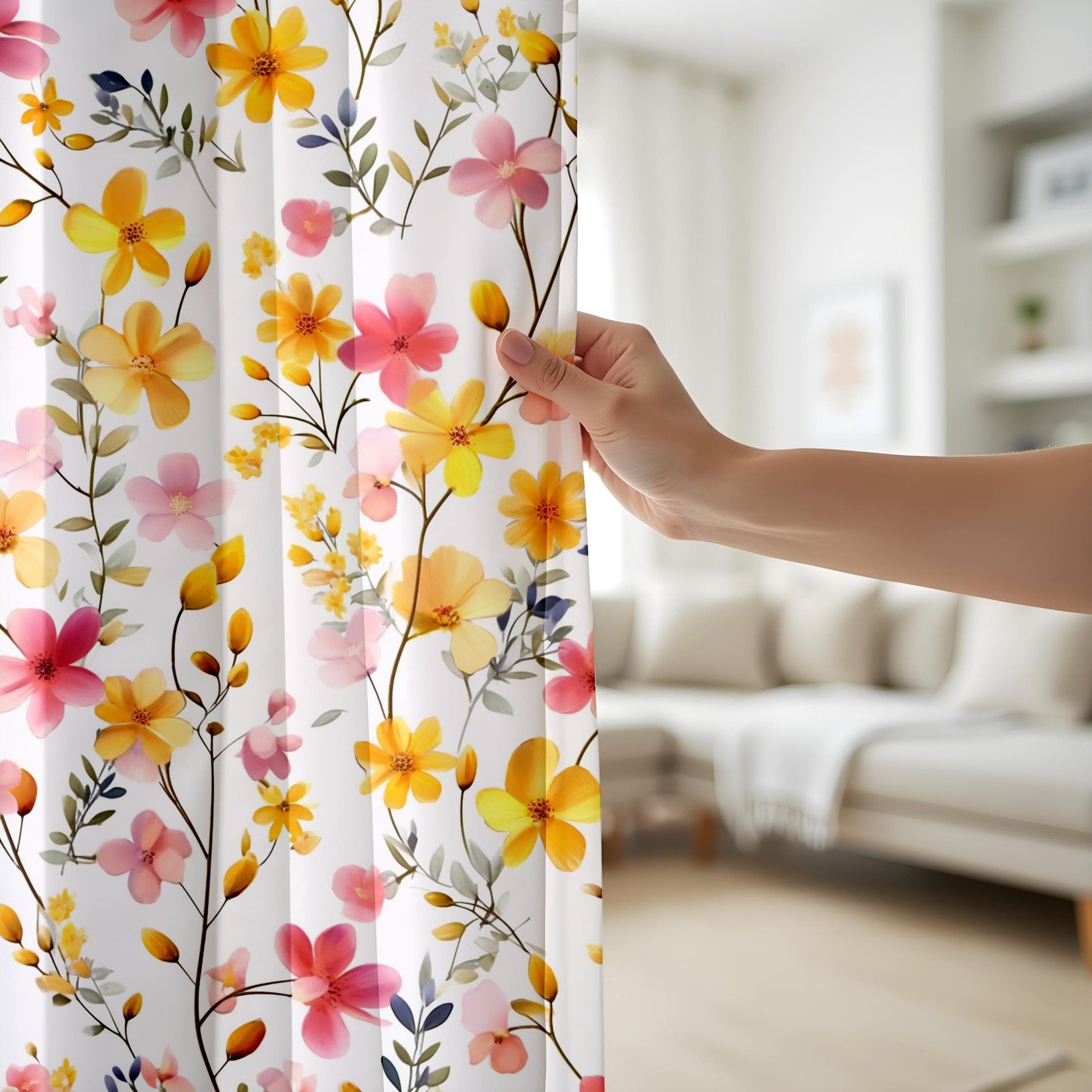 Onay Yellow Floral Curtains for Living Room, Mid Century Floral Printed Drapes