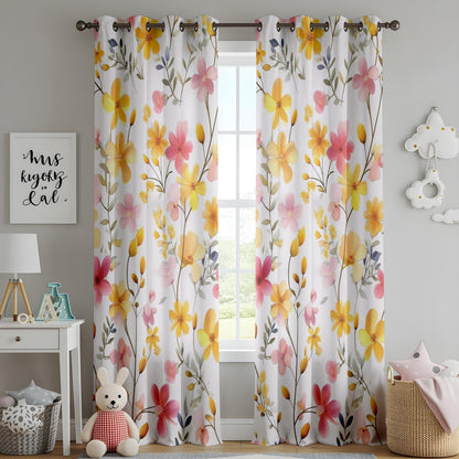 Onay Yellow Floral Curtains for Living Room, Mid Century Floral Printed Drapes