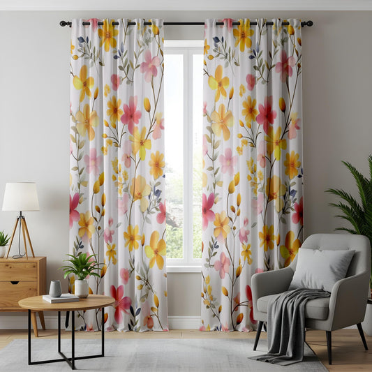 Onay Yellow Floral Curtains for Living Room, Mid Century Floral Printed Drapes