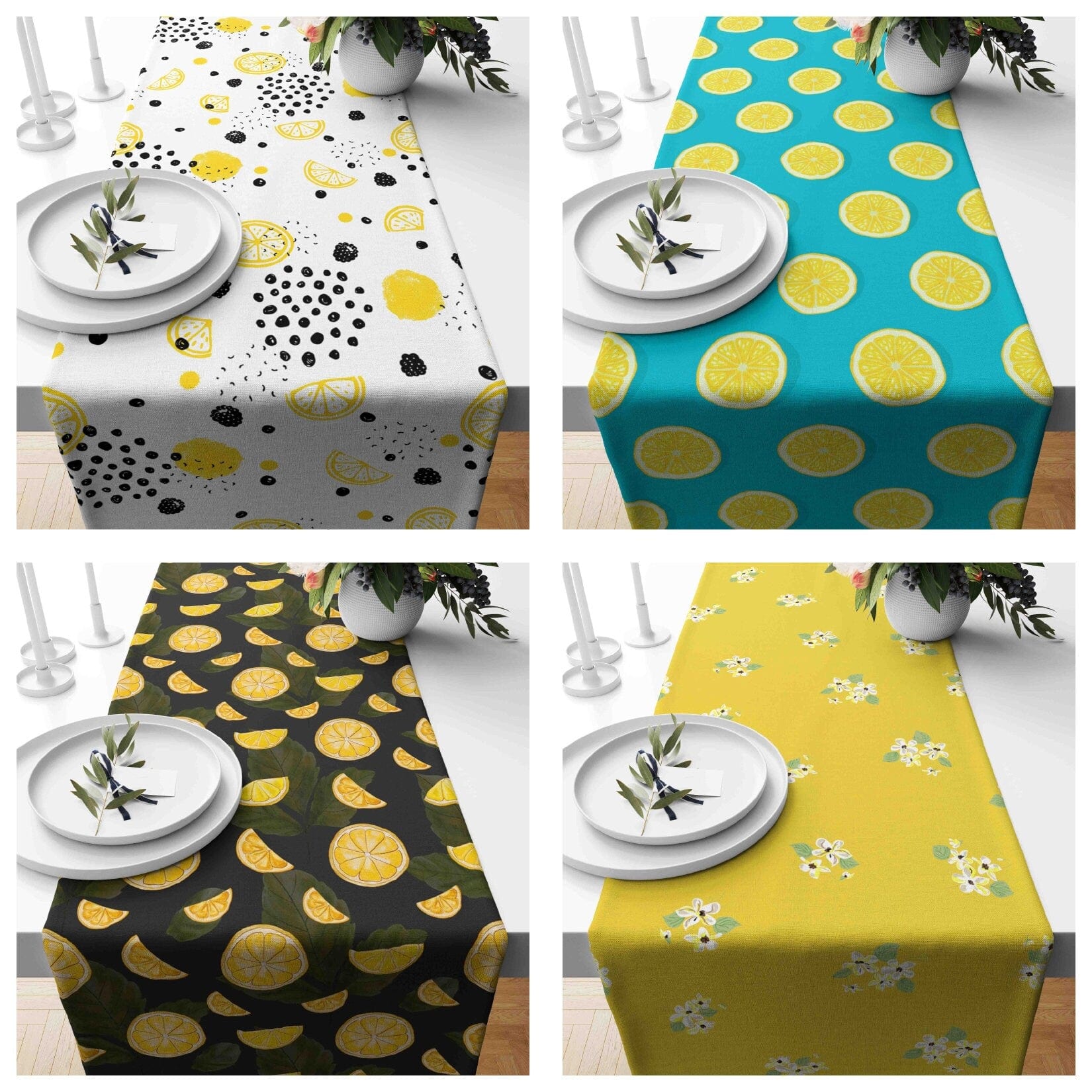 Onay Home Textile table runner Yellow Lemon Slices Vivid Color Decor Table Runner