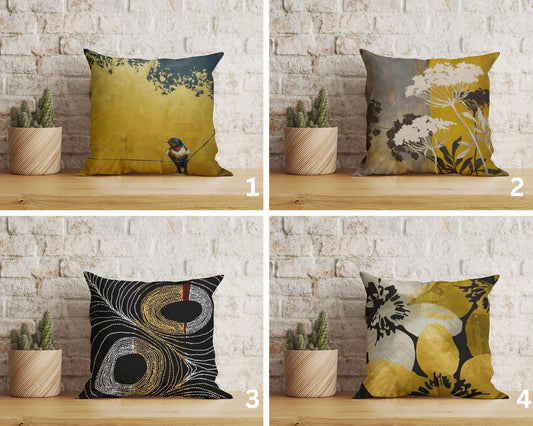 Yellow Robin Bird Floral Bird Decorative Cushion Cover