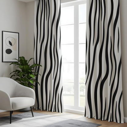 Onay Zebra Stripe Black and White Pattern Curtains, Bold Animal Print Window Drapes