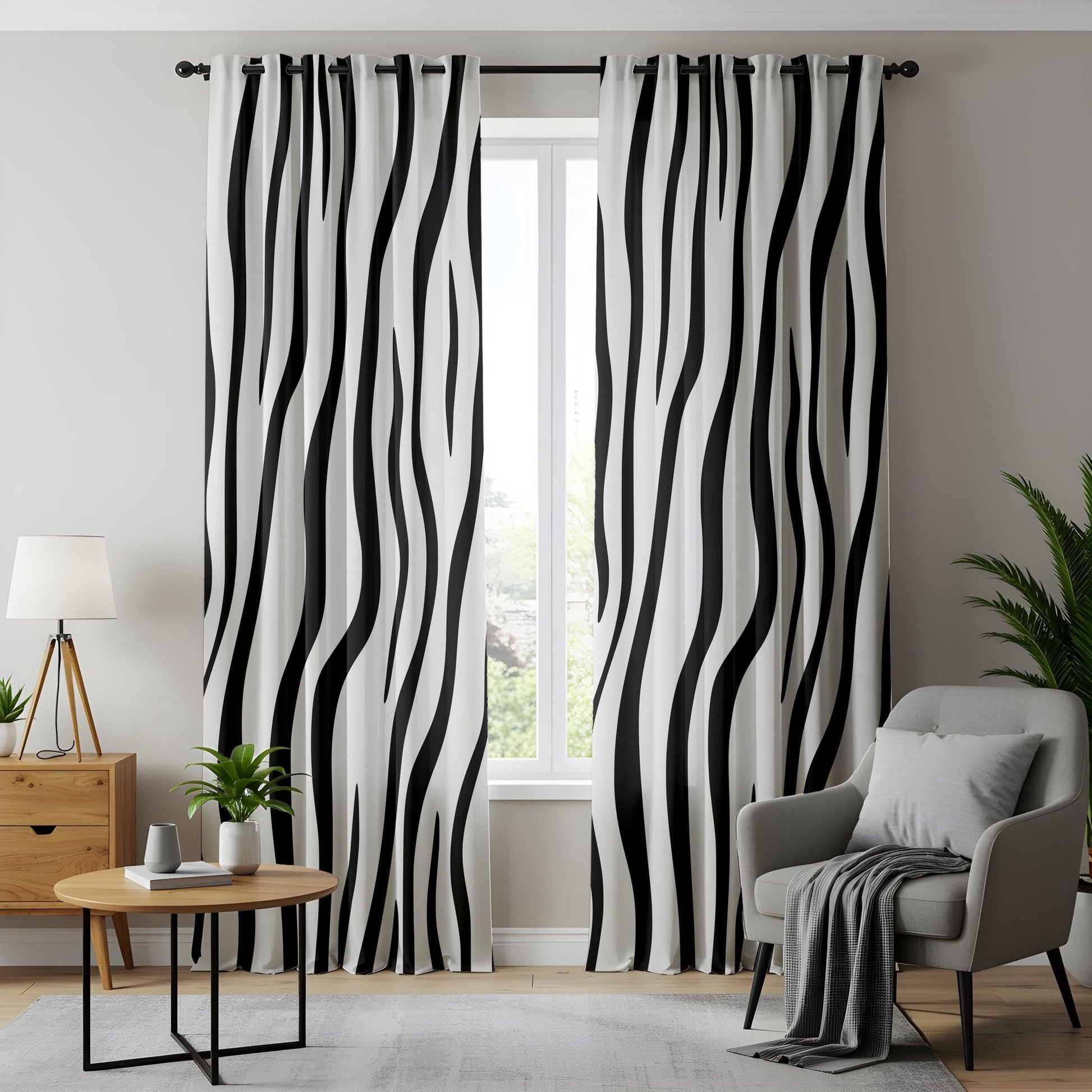 Onay Zebra Stripe Black and White Pattern Curtains, Bold Animal Print Window Drapes