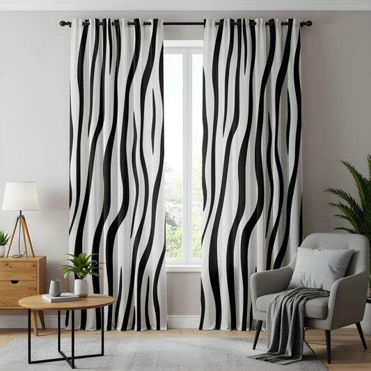 Onay Zebra Stripe Black and White Pattern Curtains, Bold Animal Print Window Drapes